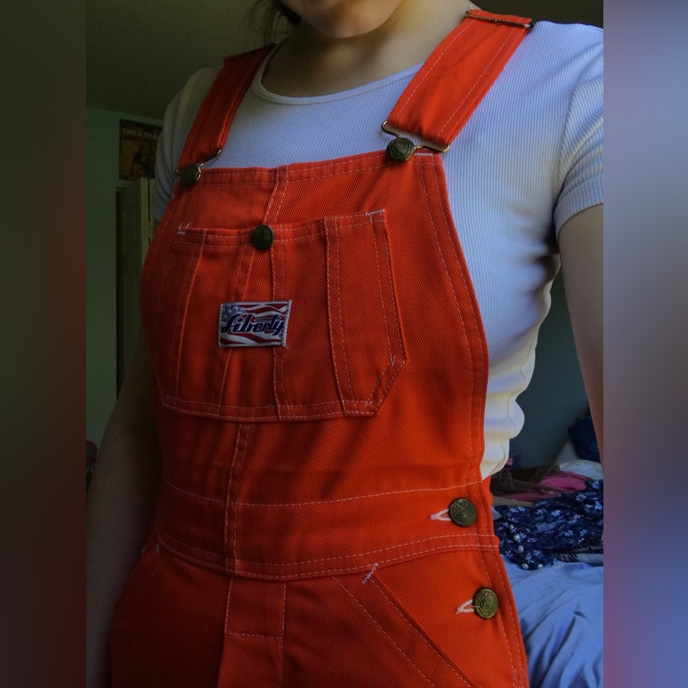 Liberty Bib Overalls Unisex Solid Orange Denim USA Made Adjustable Size 25x34